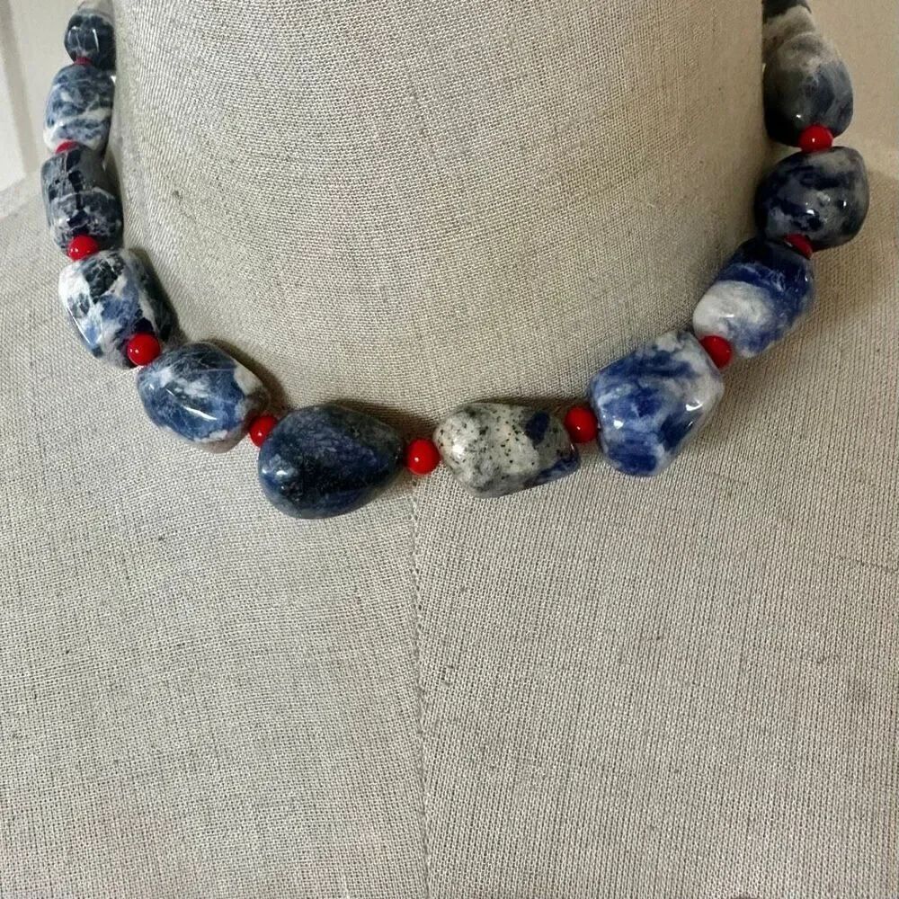 Chunky Sodalite Nugget Necklace • Sterling Silver Clasp